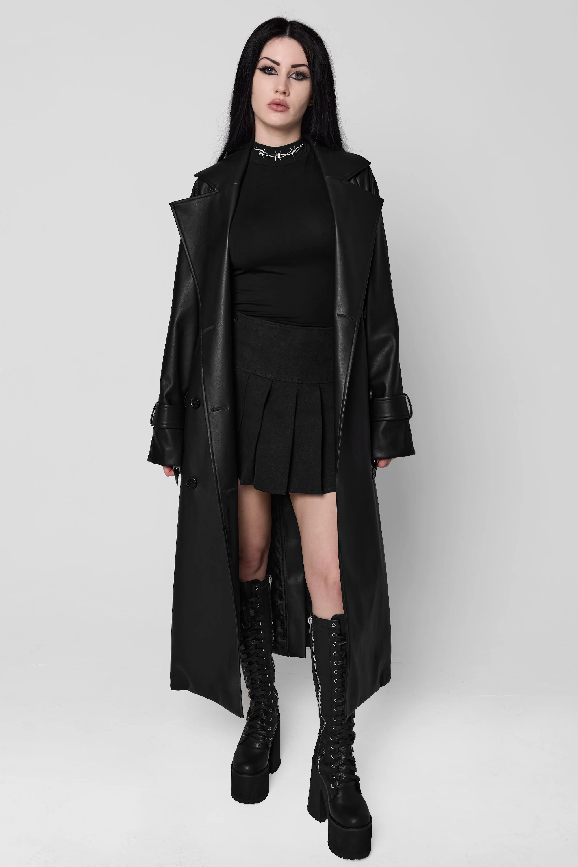 Mara Faux Leather Trench Coat - Image 3