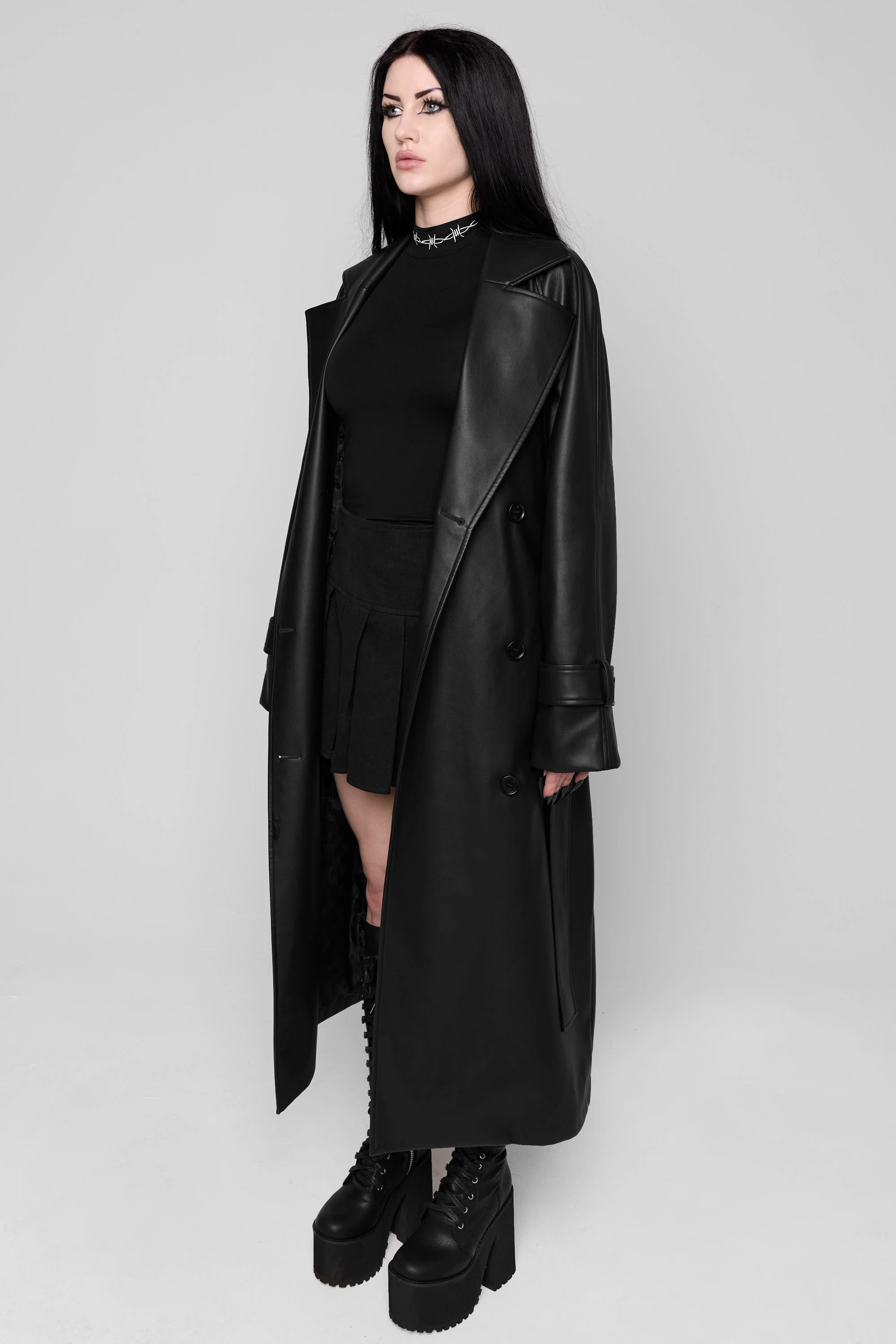 Mara Faux Leather Trench Coat - Image 6